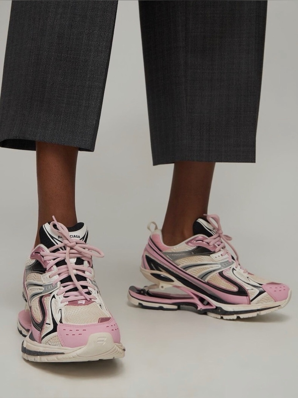 #S110 Balenciaga X‑Pander Sneakers (Retail $1400USD) White with Pink Stripes